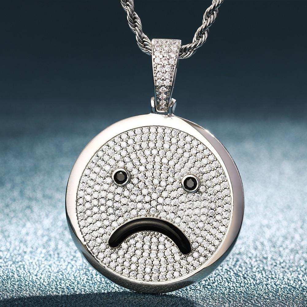 Hip Hop Full Of Crystal Smiley Pendant Necklace