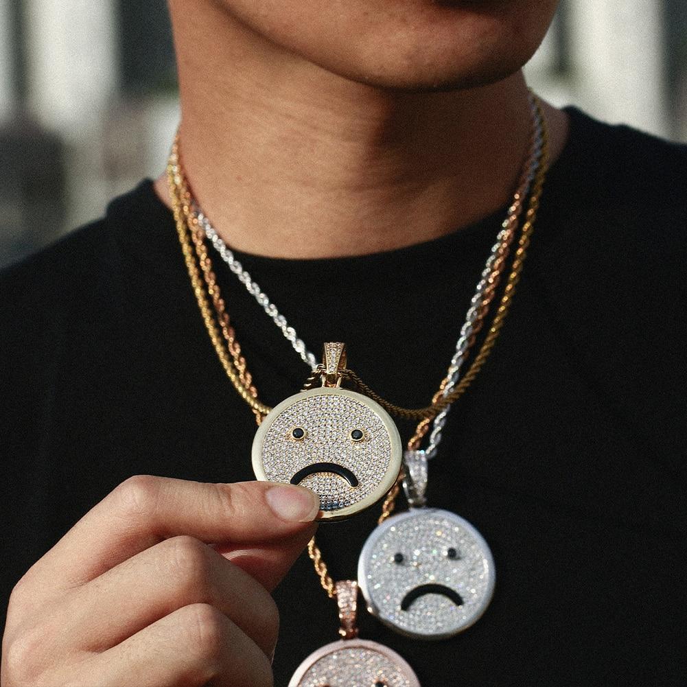 Hip Hop Full Of Crystal Smiley Pendant Necklace