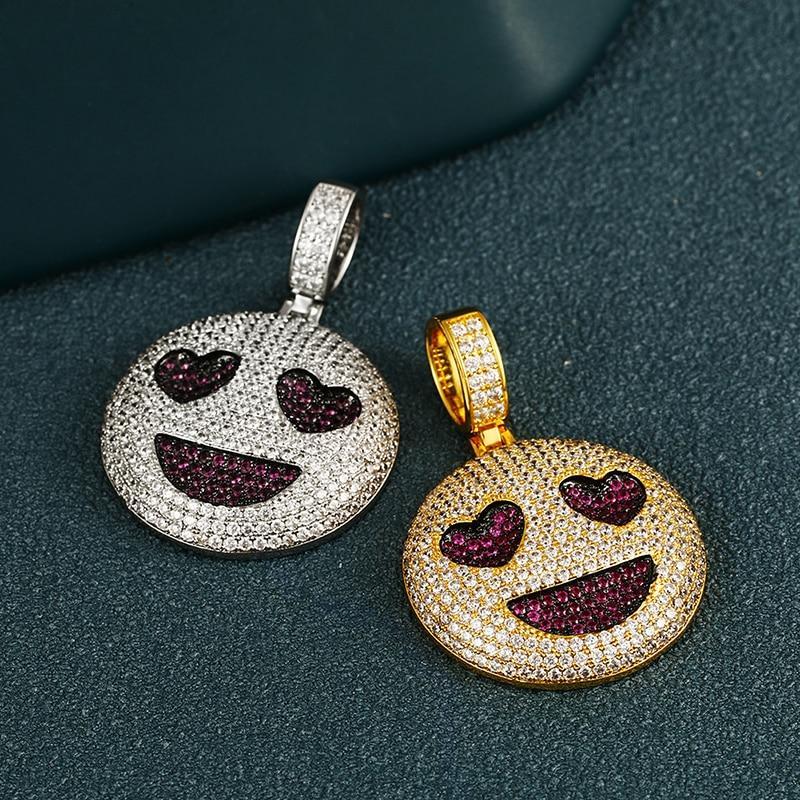 Hip Hop Smiley Face Pendant Necklace With Heart Eye