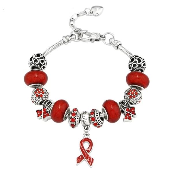 Breast Cancer Awareness Pink Ribbon Charm Bracelet
