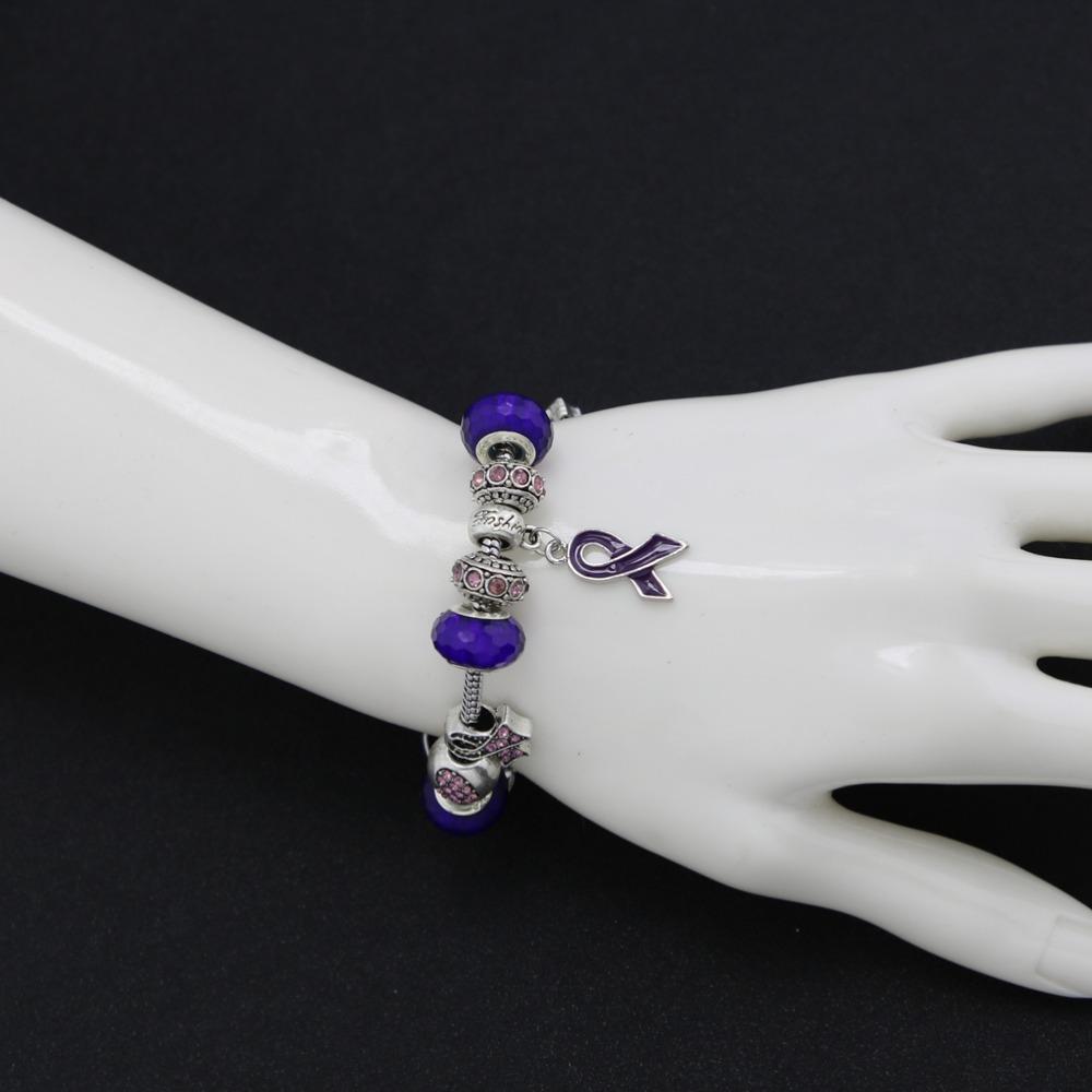 Breast Cancer Awareness Pink Ribbon Charm Bracelet