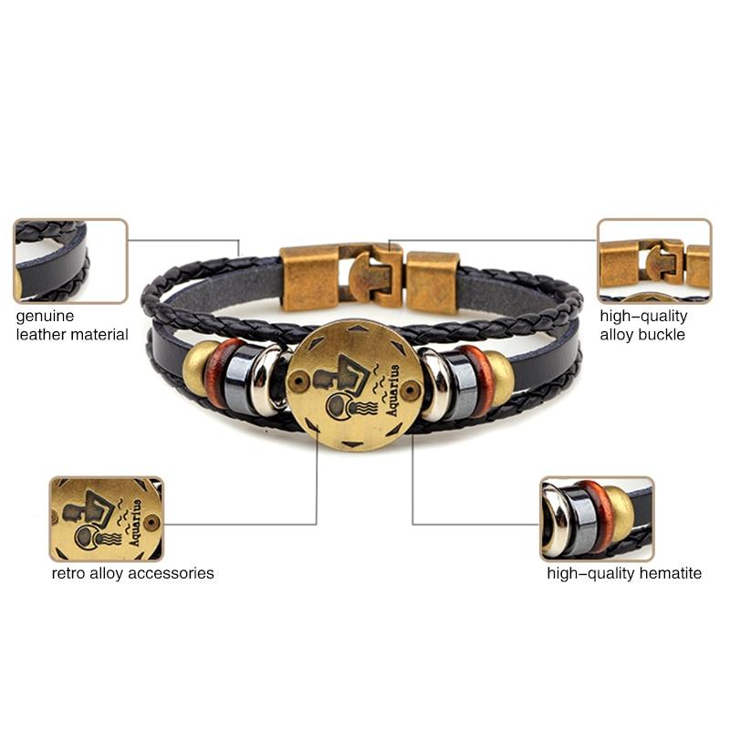 Multi-Layer 12 Zodiac Signs Constellation Leather Bracelet