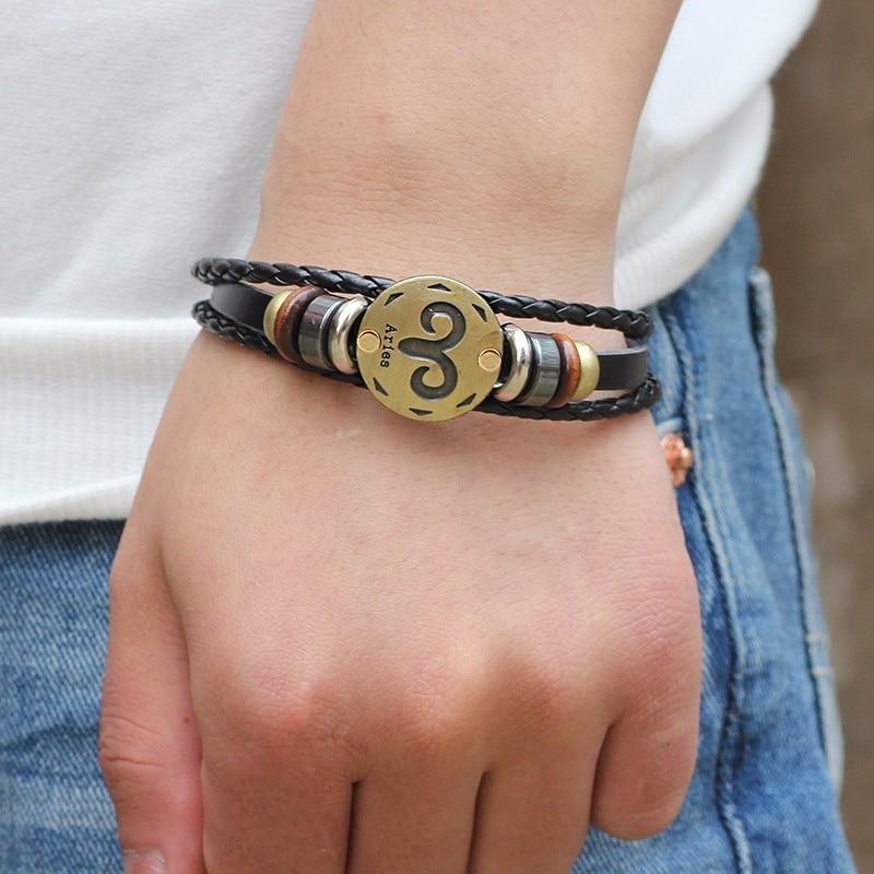 Multi-Layer 12 Zodiac Signs Constellation Leather Bracelet