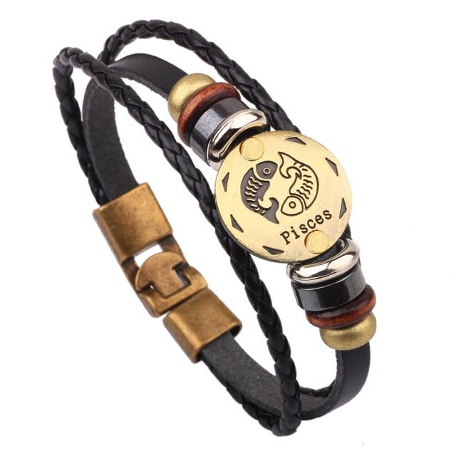 Multi-Layer 12 Zodiac Signs Constellation Leather Bracelet
