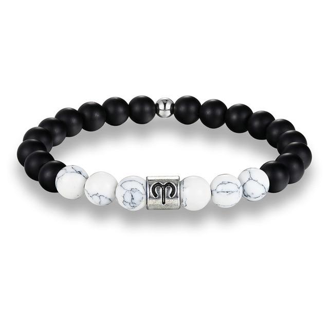 12 Zodiac Signs  Matte Stone Elastic Beads Bracelets