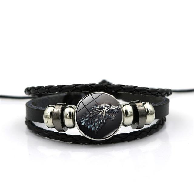 Game of Thrones House of Stark Wolf Cabochon Leather Bracelet