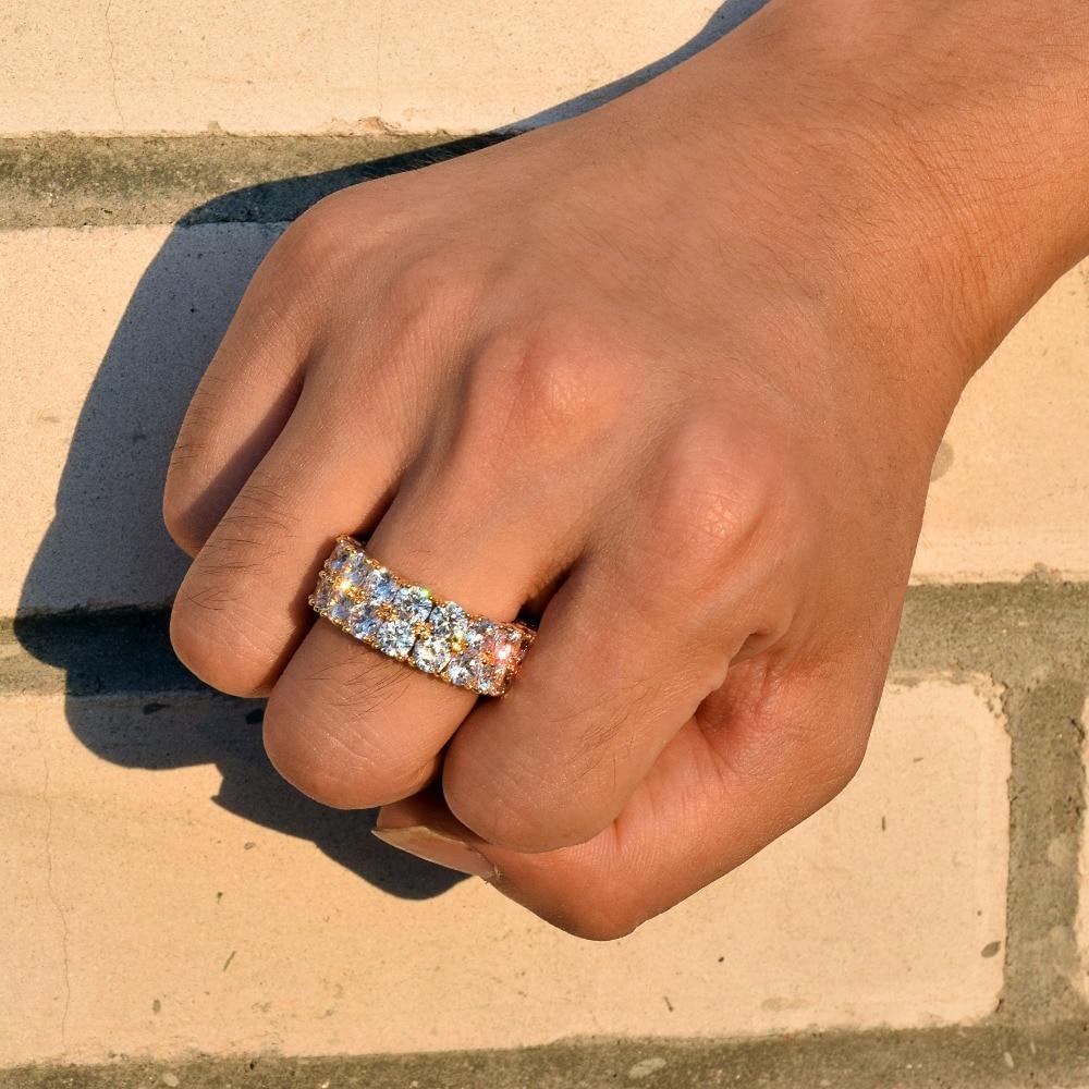 Hip Hop Ring-Two Row Solitaire Cubic Zircon Iced Ring