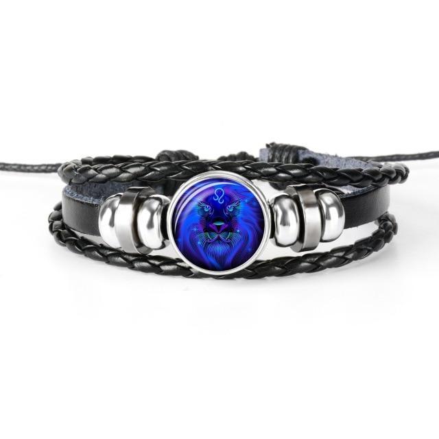 12 Constellation Zodiac Black Braided Leather Bracelet