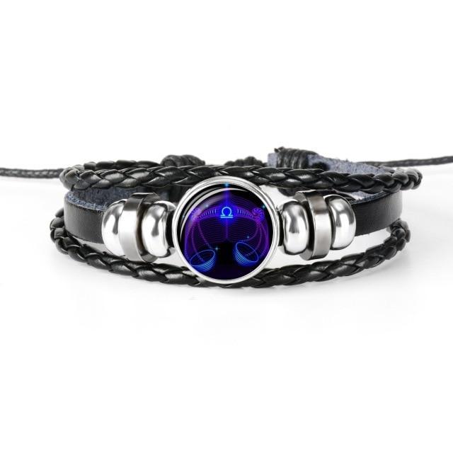 12 Constellation Zodiac Black Braided Leather Bracelet