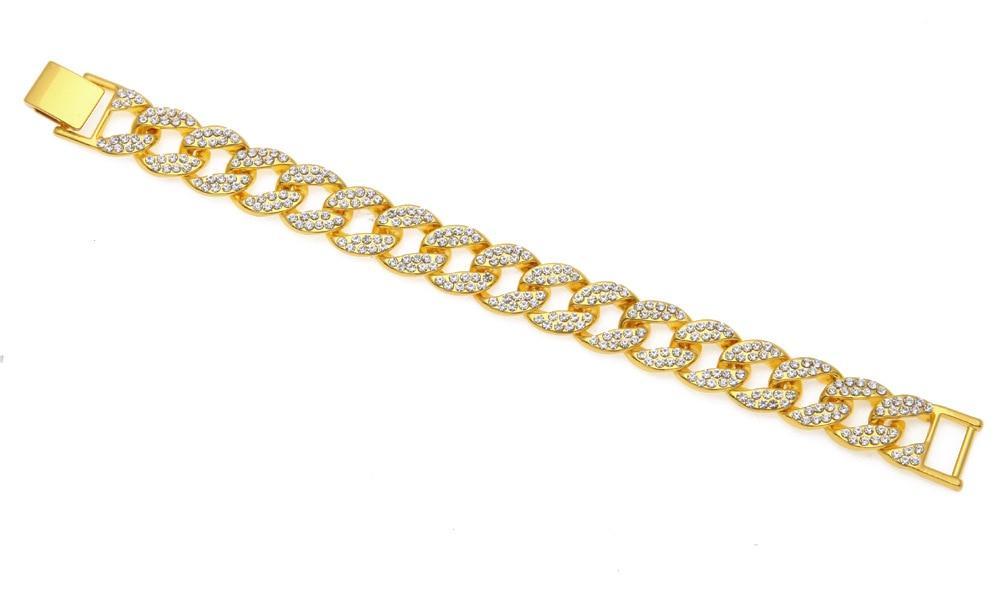 Hip Hop Bracelet- Iced Out 15mm Bling Full Rhinestone Cuban Link Chain