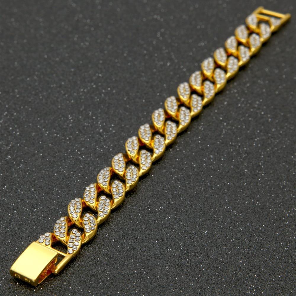 Hip Hop Bracelet- Iced Out 15mm Bling Full Rhinestone Cuban Link Chain