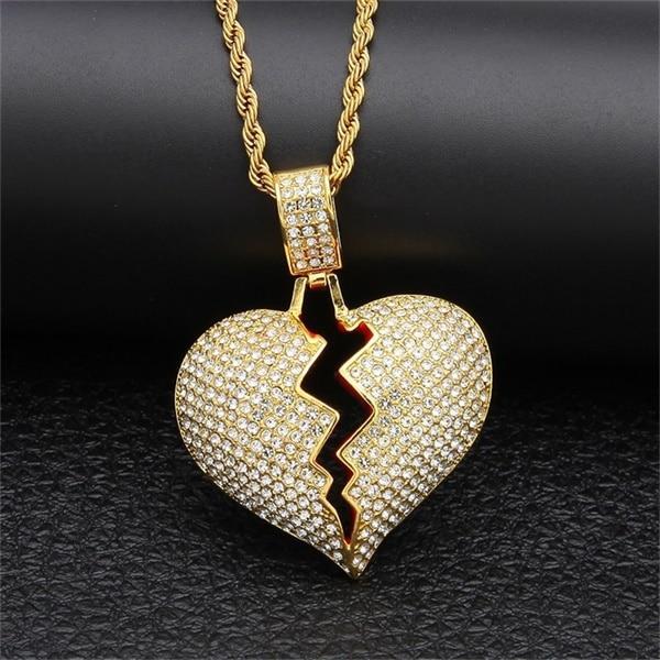 Broken Heart Hip hop Pendant Necklace