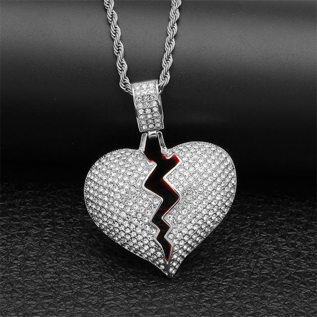 Broken Heart Hip hop Pendant Necklace