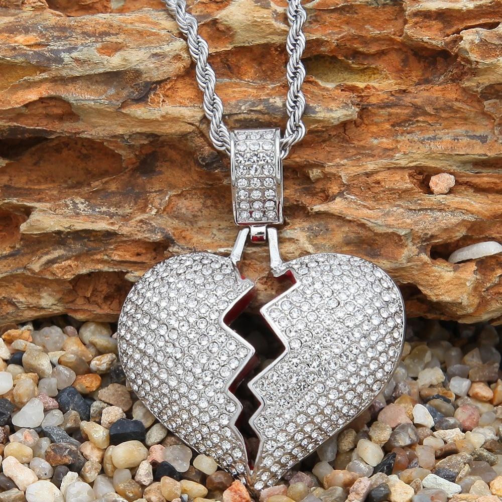 Broken Heart Hip hop Pendant Necklace