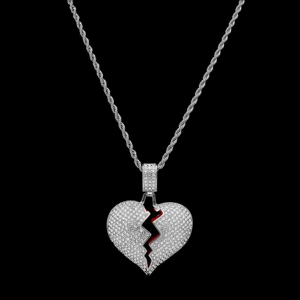 Broken Heart Hip hop Pendant Necklace