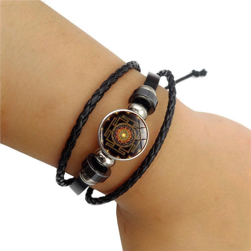Sacred Sri Yantra Multilayer Leather Bracelet