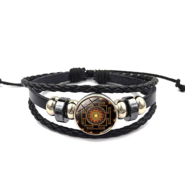 Sacred Sri Yantra Multilayer Leather Bracelet