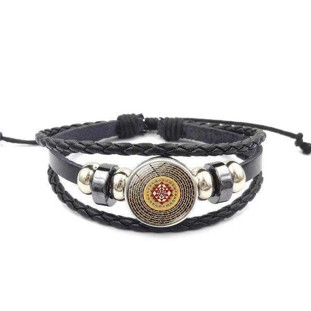 Sacred Sri Yantra Multilayer Leather Bracelet