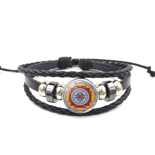 Sacred Sri Yantra Multilayer Leather Bracelet