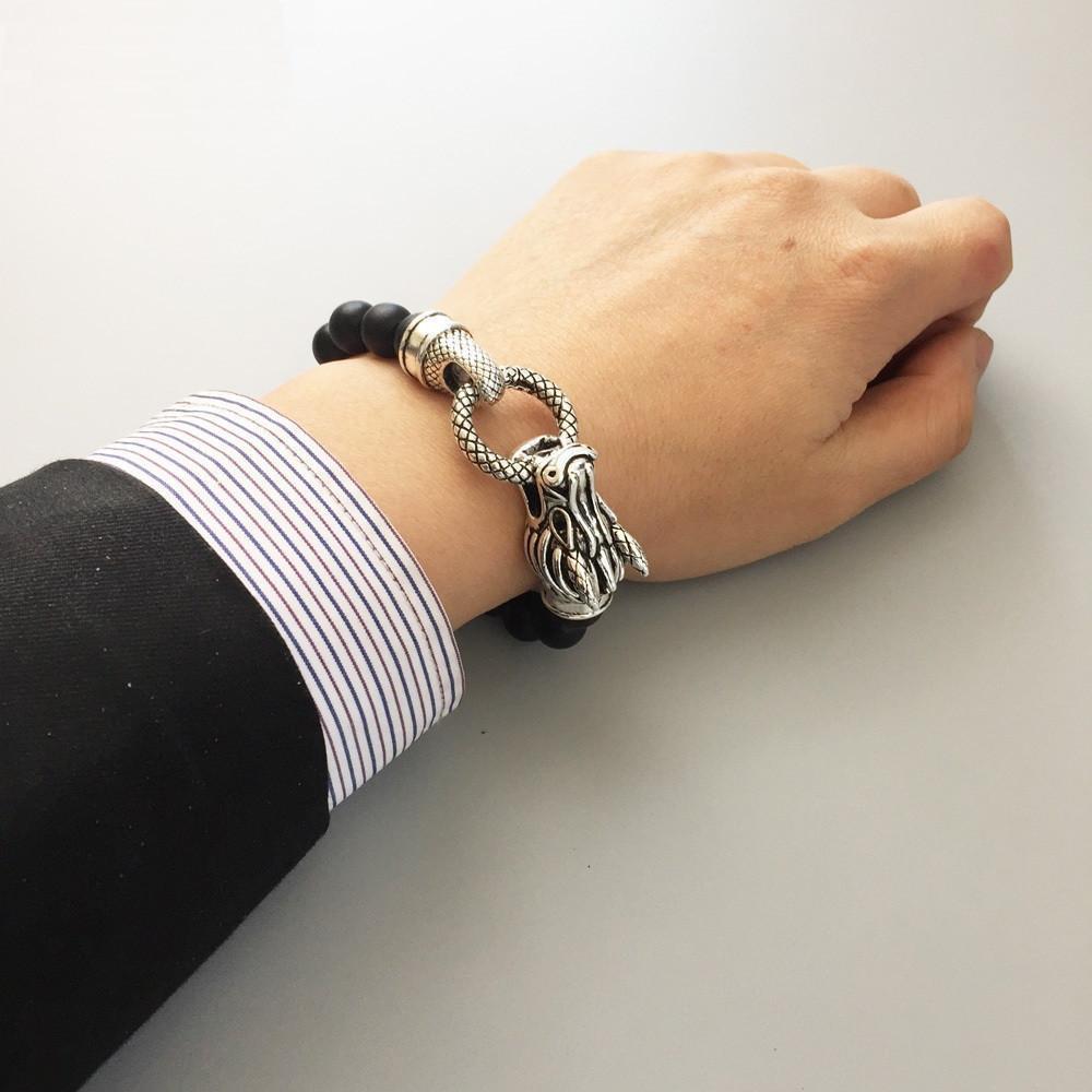 Tibetan Silver Natural Agate Beads Dragon Bracelet