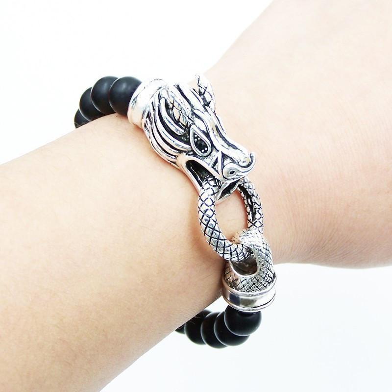 Tibetan Silver Natural Agate Beads Dragon Bracelet