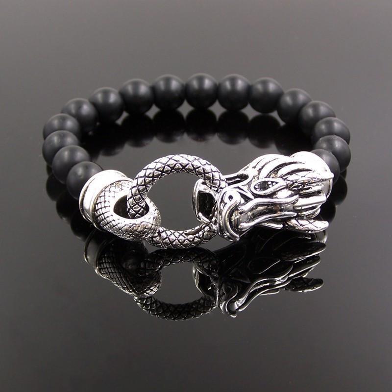 Tibetan Silver Natural Agate Beads Dragon Bracelet