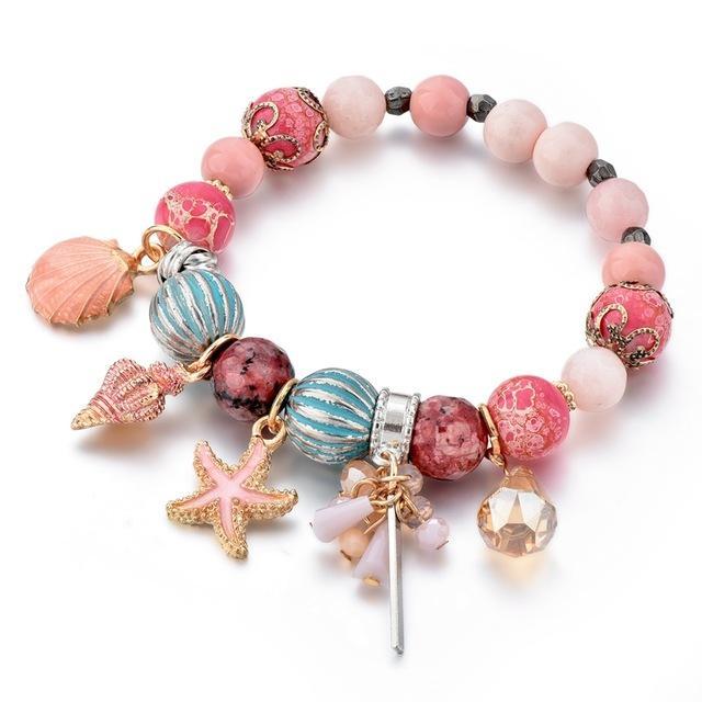 Seaside Summer Beaded Bracelet (Pink, Blue & Green)