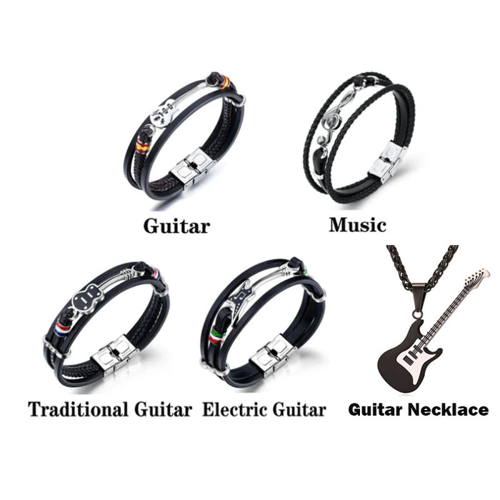 High-quality Leather Handmade Personalise Unique Bracelet Limited Edition(Guitar+Traditional guitar+ Beth+ Guitar Necklace+Music )