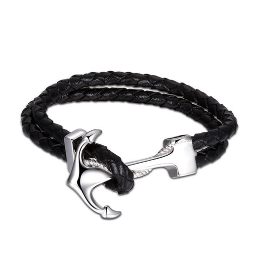 Genuine Braided Leather Anchor Bracelet