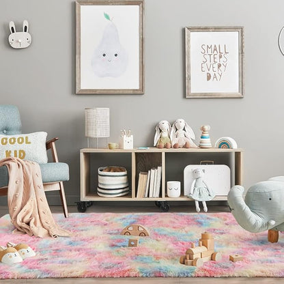 Luxury Fluffy Rainbow Colorful Area Rug | Egoodhome™