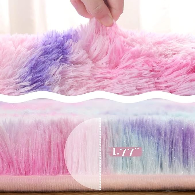 Luxury Fluffy Rainbow Colorful Area Rug | Egoodhome™