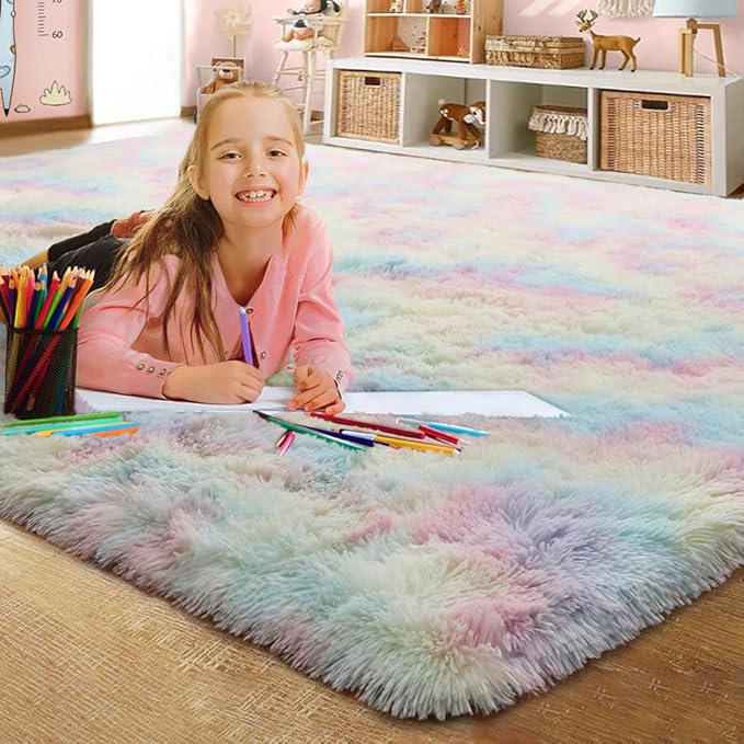 Luxury Fluffy Rainbow Colorful Area Rug | Egoodhome™