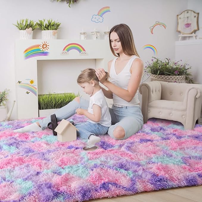 Luxury Fluffy Rainbow Colorful Area Rug | Egoodhome™