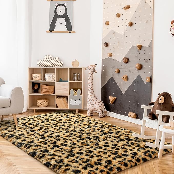 Leopard Print Non Shedding Fluffy Area Rug | Egoodhome™