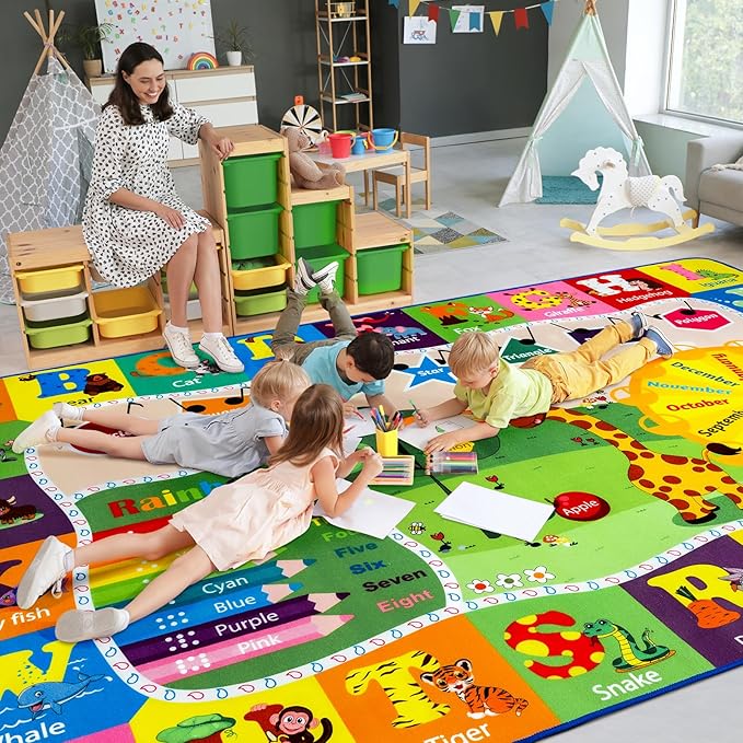 Large Playroom Rug Daycare Kids Rug, Educational and Fun Nursery Rug | Egoodhome™