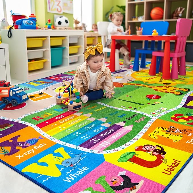 Large Playroom Rug Daycare Kids Rug, Educational and Fun Nursery Rug | Egoodhome™