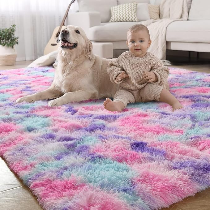 Luxury Fluffy Rainbow Colorful Area Rug | Egoodhome™
