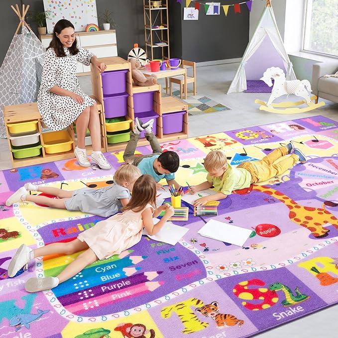 Educational and Fun Rug Carpets with ABC Alphabet Animals Shapes | Egoodhome™