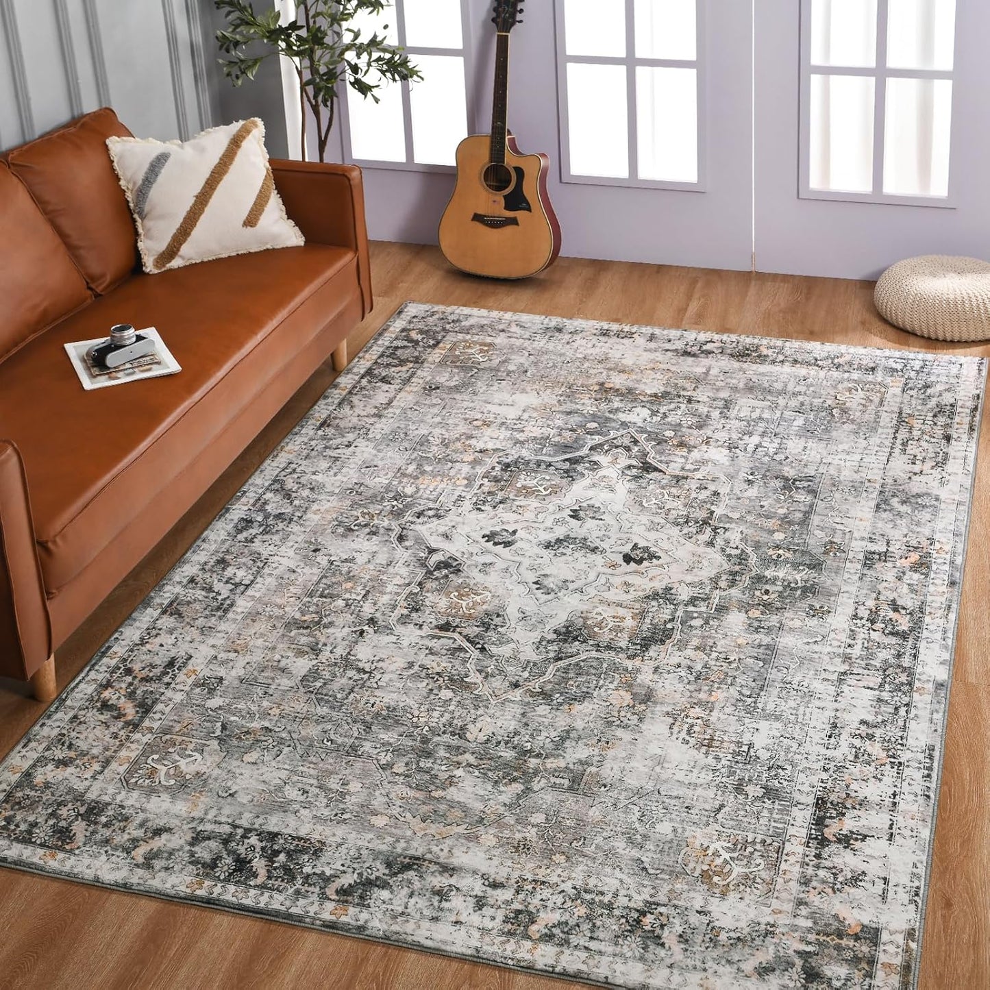 Vintage Floral Print Nonslip Thin Foldable Washable Area Rug | Musicwaker™