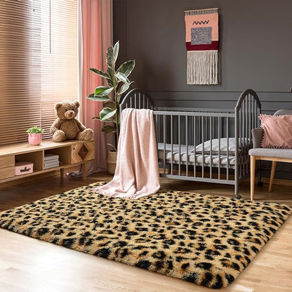 Leopard Print Non Shedding Fluffy Area Rug | Egoodhome™