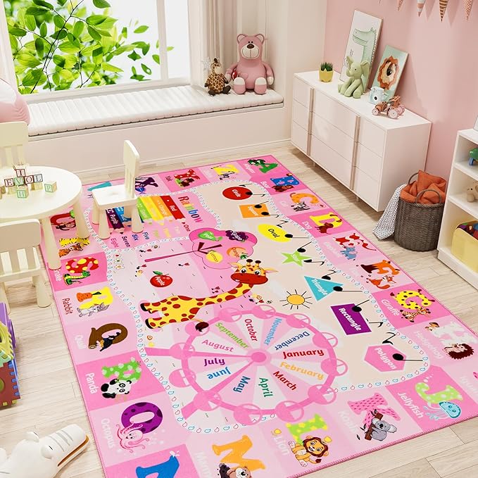 Educational and Fun Rug Carpets with ABC Alphabet Animals Shapes | Egoodhome™