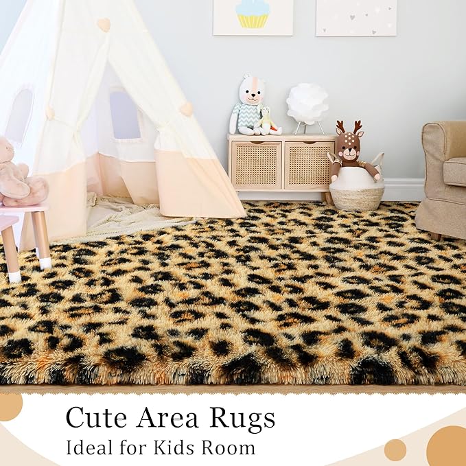 Leopard Print Non Shedding Fluffy Area Rug | Egoodhome™