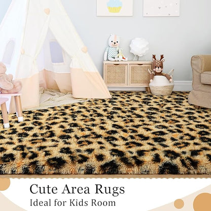 Leopard Print Non Shedding Fluffy Area Rug | Egoodhome™
