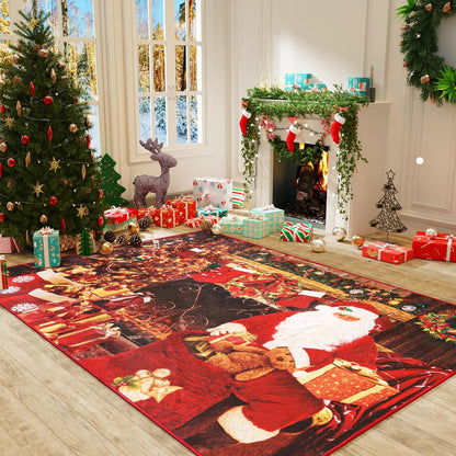 Red Christmas Soft Low-Profile Washable Area Rug | Egoodhome™