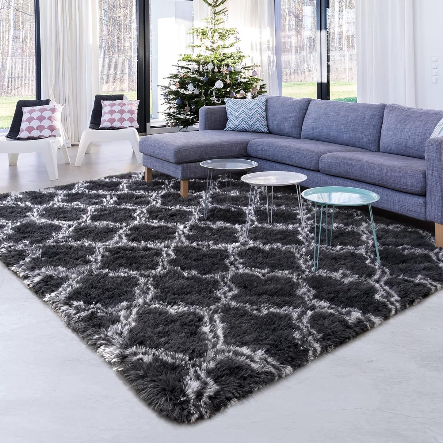Geometric Plush Fluffy Modern Area Luxury Shag Rugs | MUSICWAKER™