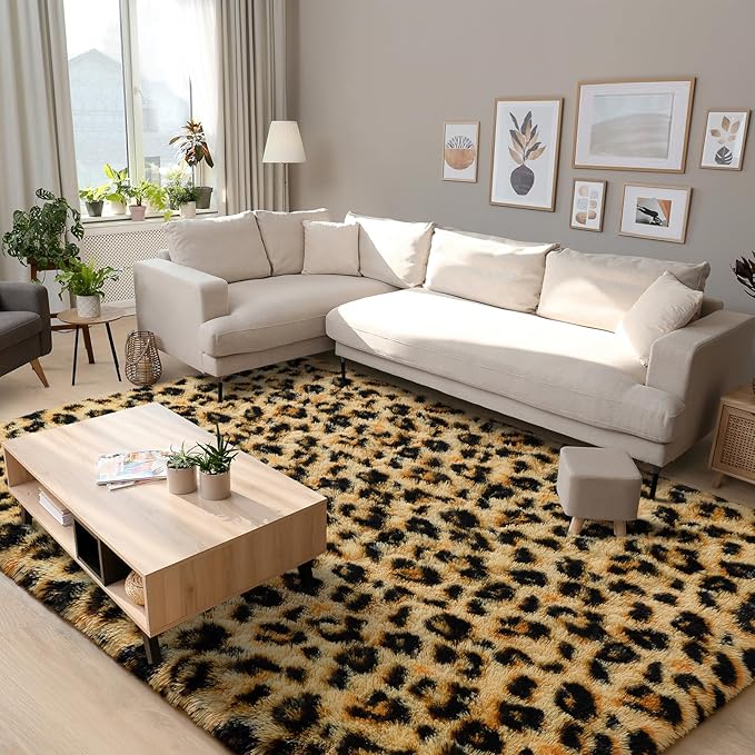Leopard Print Non Shedding Fluffy Area Rug | Egoodhome™