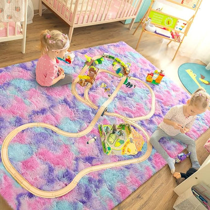 Luxury Fluffy Rainbow Colorful Area Rug | Egoodhome™