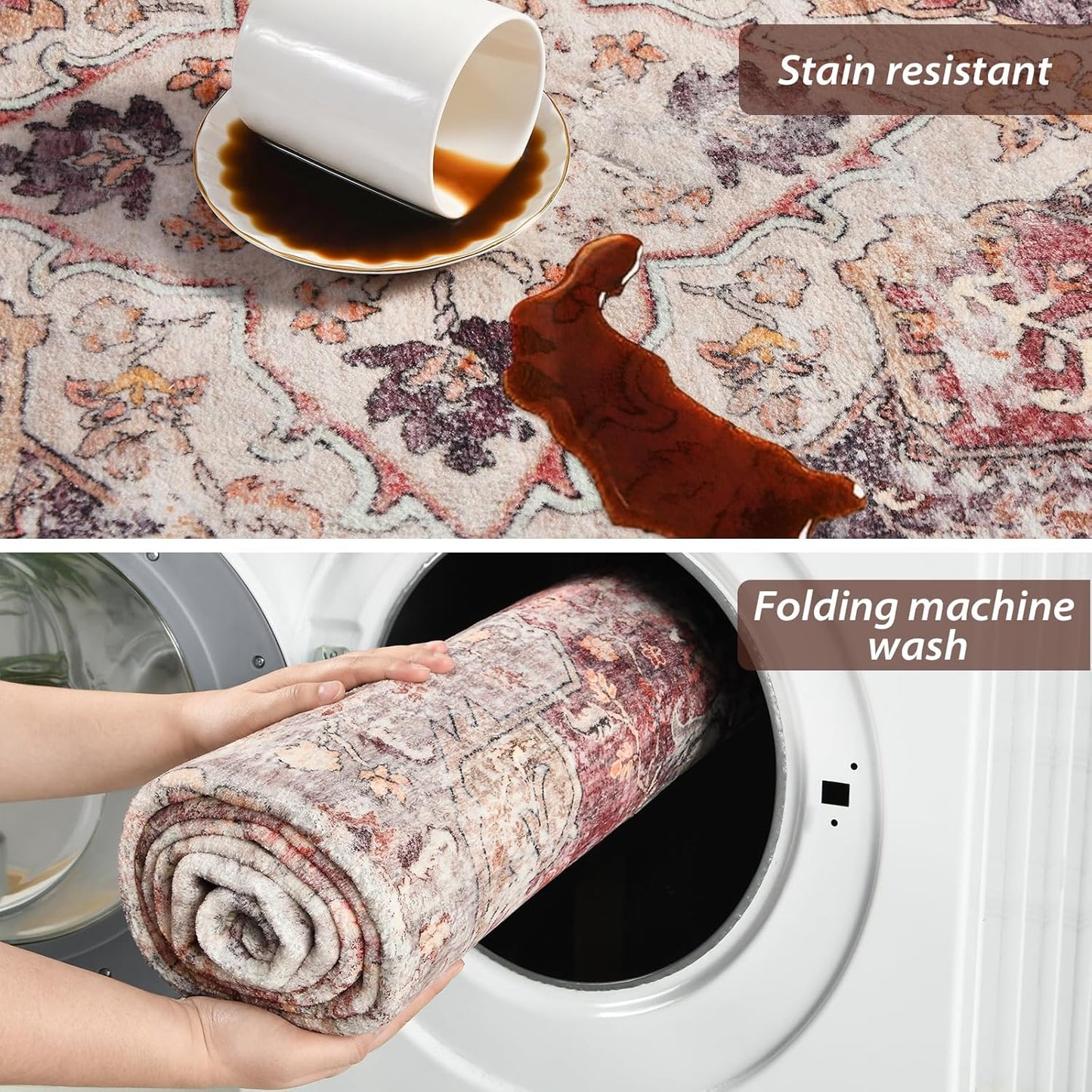 Vintage Floral Print Nonslip Thin Foldable Washable Area Rug | Musicwaker™
