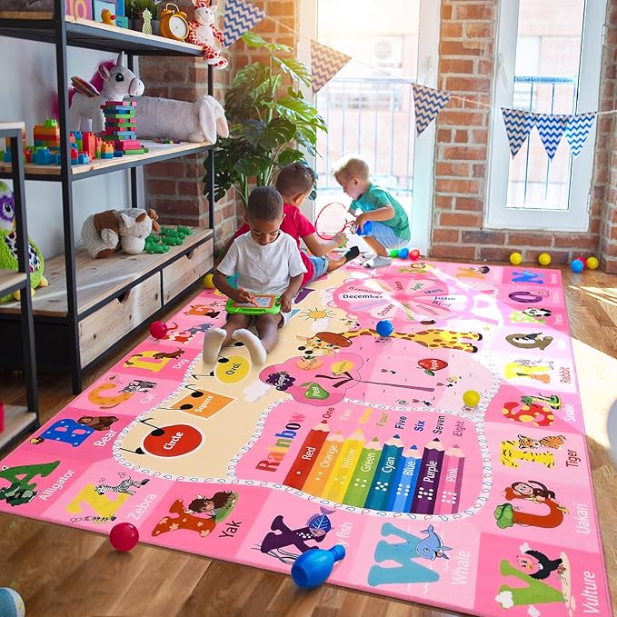 Educational and Fun Rug Carpets with ABC Alphabet Animals Shapes | Egoodhome™