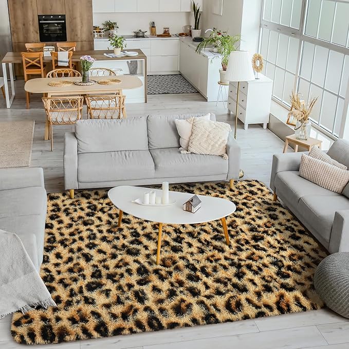Leopard Print Non Shedding Fluffy Area Rug | Egoodhome™